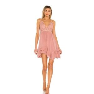 Free People Ruffled Lace Mini Dress in Rose